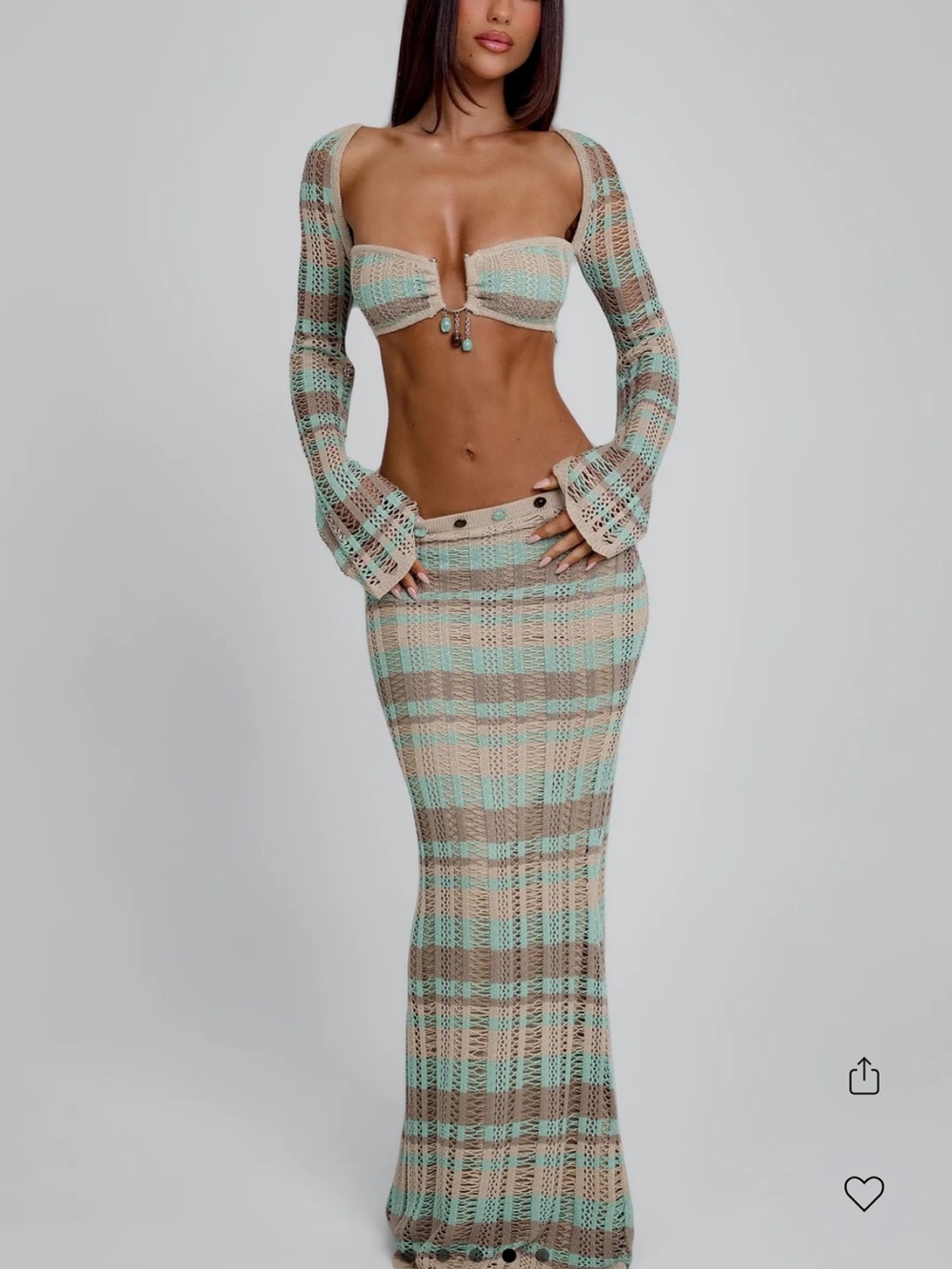 OUTCAST set Crochet Maxi Skirt in Mint and Beige
